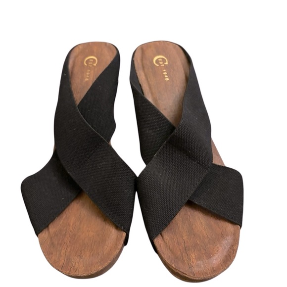 Cato Platform Shoes Wedge Black and Brown Wooden Sandals Chic Size 10 - Picture 4 of 6